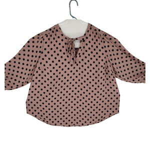 Torrid Woman's Tan Polka Dot Pullover Neck Tie Tunic Top Size 3=3X Puff Sleeves